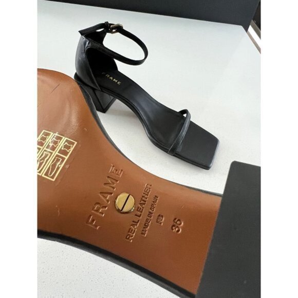 NWOB FRAME Black Le Summit Square Toe Strappy Leather Sandals size 36 - Picture 6 of 9